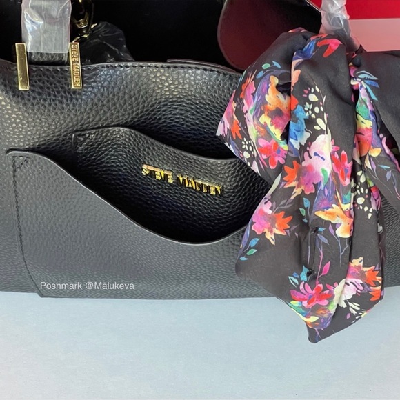 3pcs! Steve Madden Bparker Crossbody Purse Handbag color Black with Twilly scarf - Picture 4 of 14